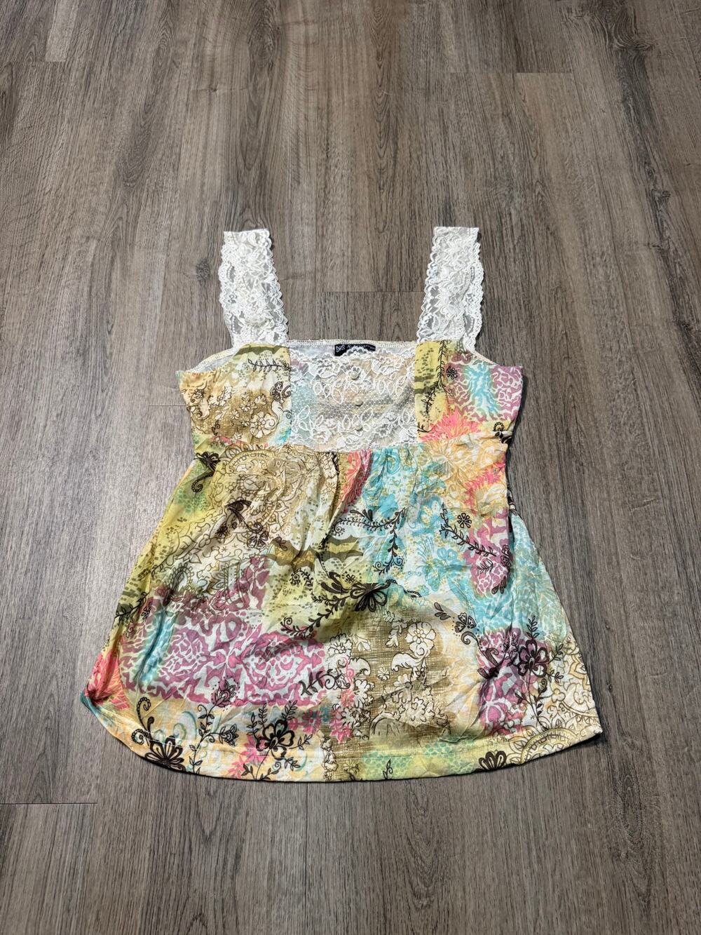Y2K Self Esteem Women's Multicolor Lace-Trim Patchwork Camisole